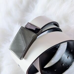 Alfani, Mens White Black Plaque Belt, Synthetic Leather, Reversible, Size 38